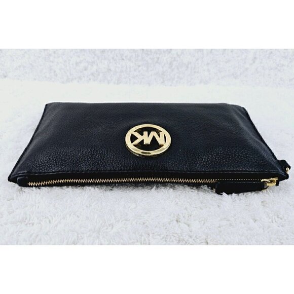 MICHAEL KORS Black Pebble Leather Jet Set Large Travel Clutch Wallet Wristlet - Picture 10 of 14